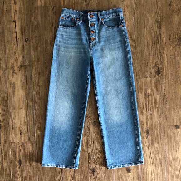 Madewell Slim Wide Leg Crop Jeans With Button Fly - Picture 1 of 8